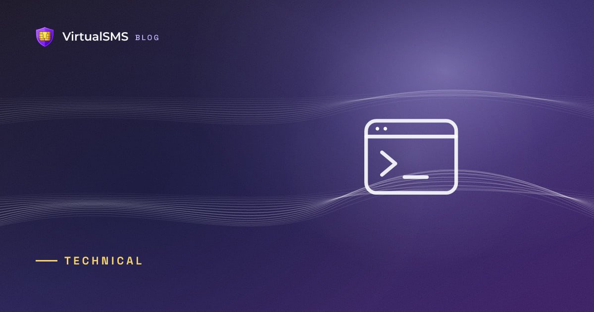 Outlined terminal icon on a waves purple gradient background