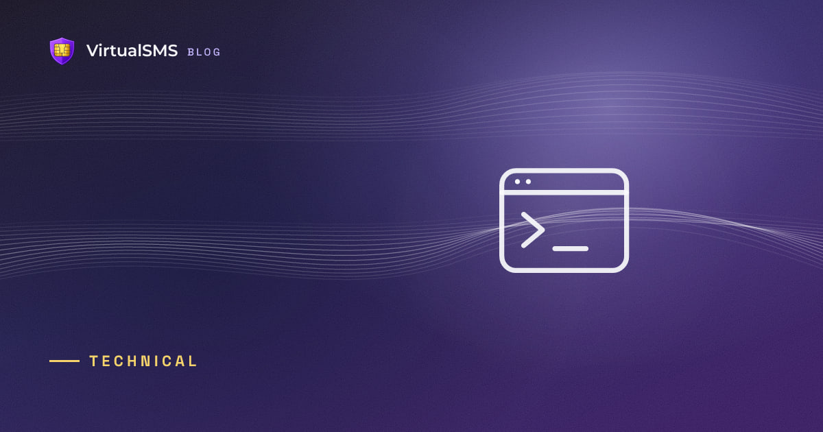 Outlined terminal icon on a waves purple gradient background