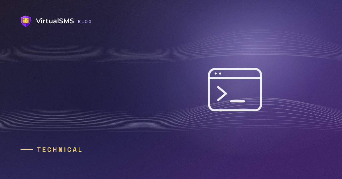 Outlined terminal icon on a waves purple gradient background