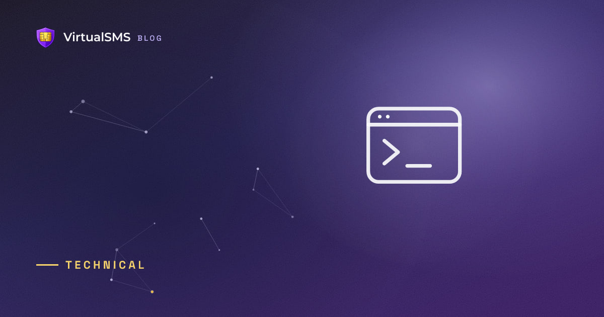 Outlined terminal icon on a constellation purple gradient background