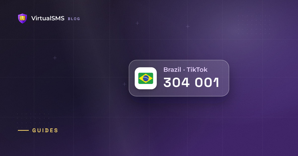 Glass SMS notification chip with the Brazil flag and a verification code on a blueprint purple background
