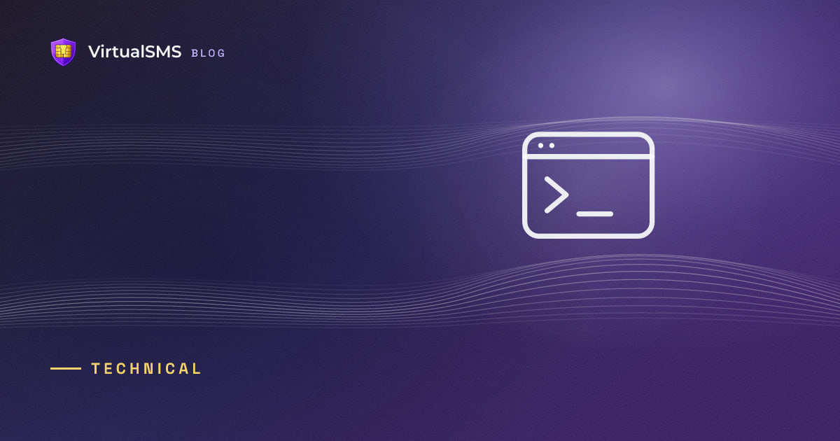 Outlined terminal icon on a waves purple gradient background