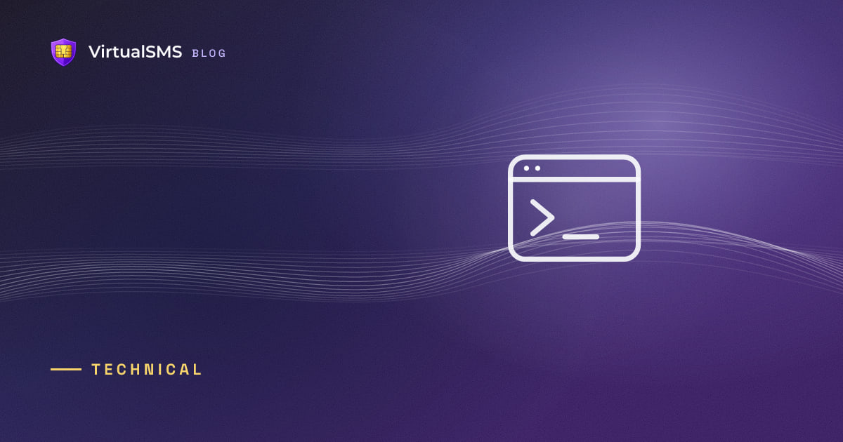 Outlined terminal icon on a waves purple gradient background