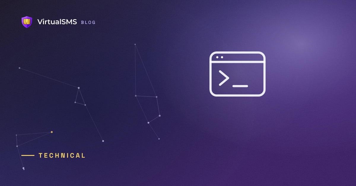 Outlined terminal icon on a constellation purple gradient background