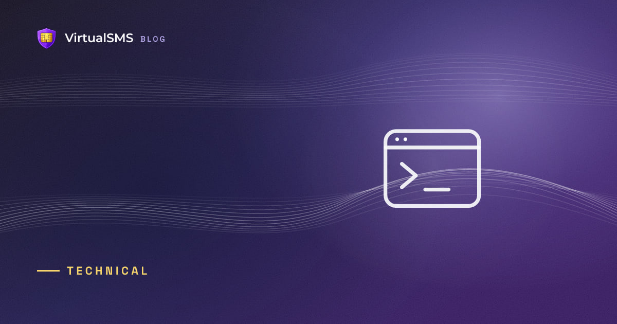 Outlined terminal icon on a waves purple gradient background