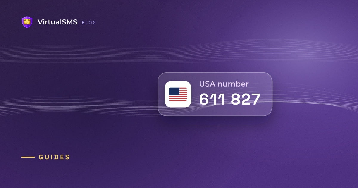 Glass SMS notification chip with the USA flag and a verification code on a waves purple background