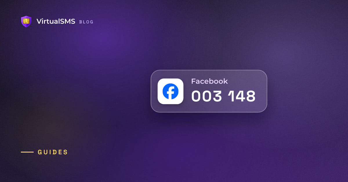 Glass SMS notification chip with the Facebook icon and a verification code on a aurora purple background