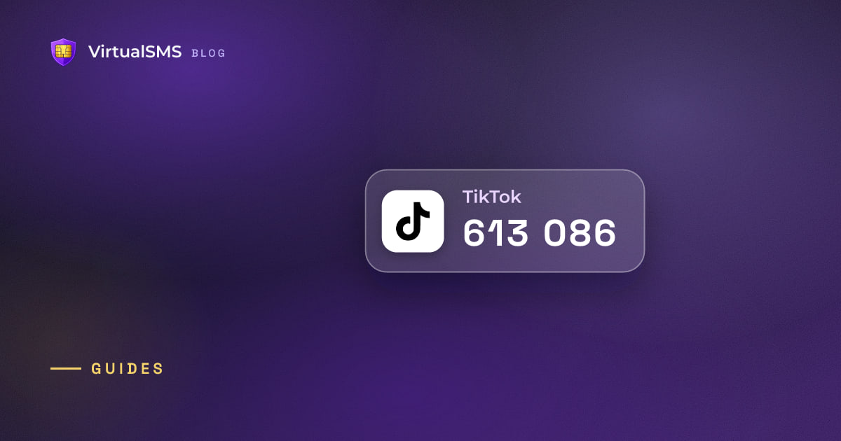 Glass SMS notification chip with the TikTok icon and a verification code on a aurora purple background