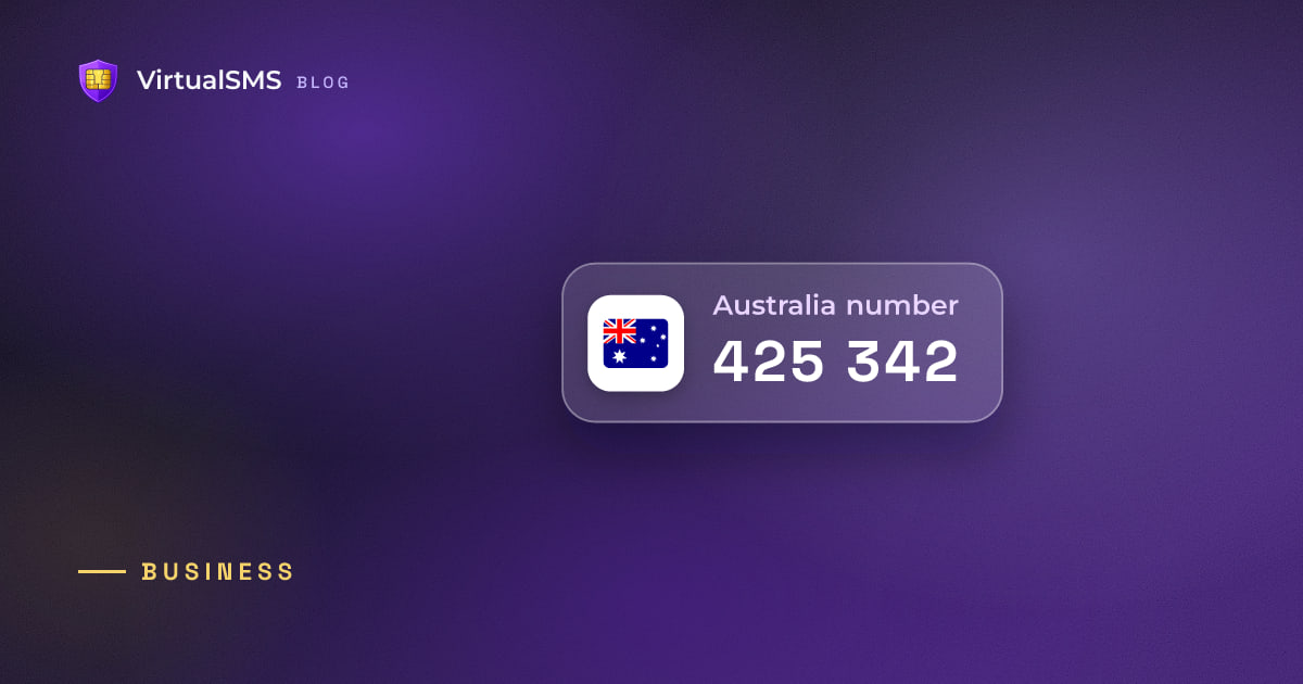 Glass SMS notification chip with the Australia flag and a verification code on a aurora purple background