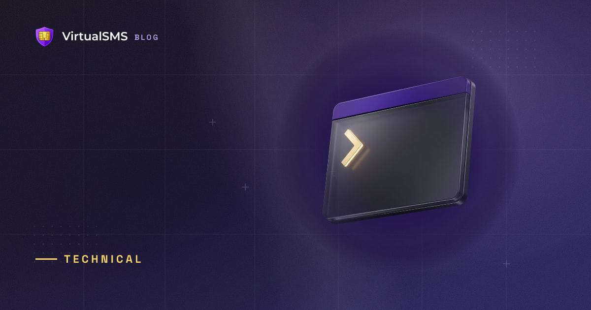 3D terminal window illustration on a deep purple blueprint background