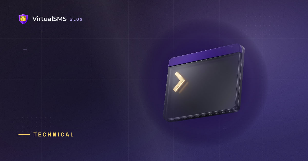3D terminal window illustration on a deep purple blueprint background