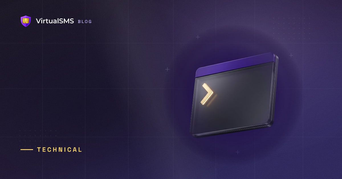 3D terminal window illustration on a deep purple blueprint background